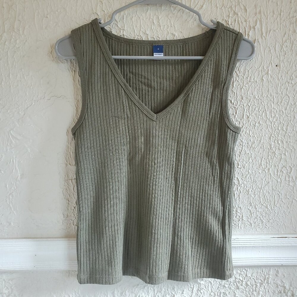 Old Navy Rib-knit V-neck Tank Top, Olive, Womens Size M